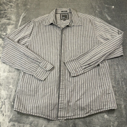 BKE Shirt Mens Extra Large Gray Striped Button Up Long Sleeve Work Slim Fit