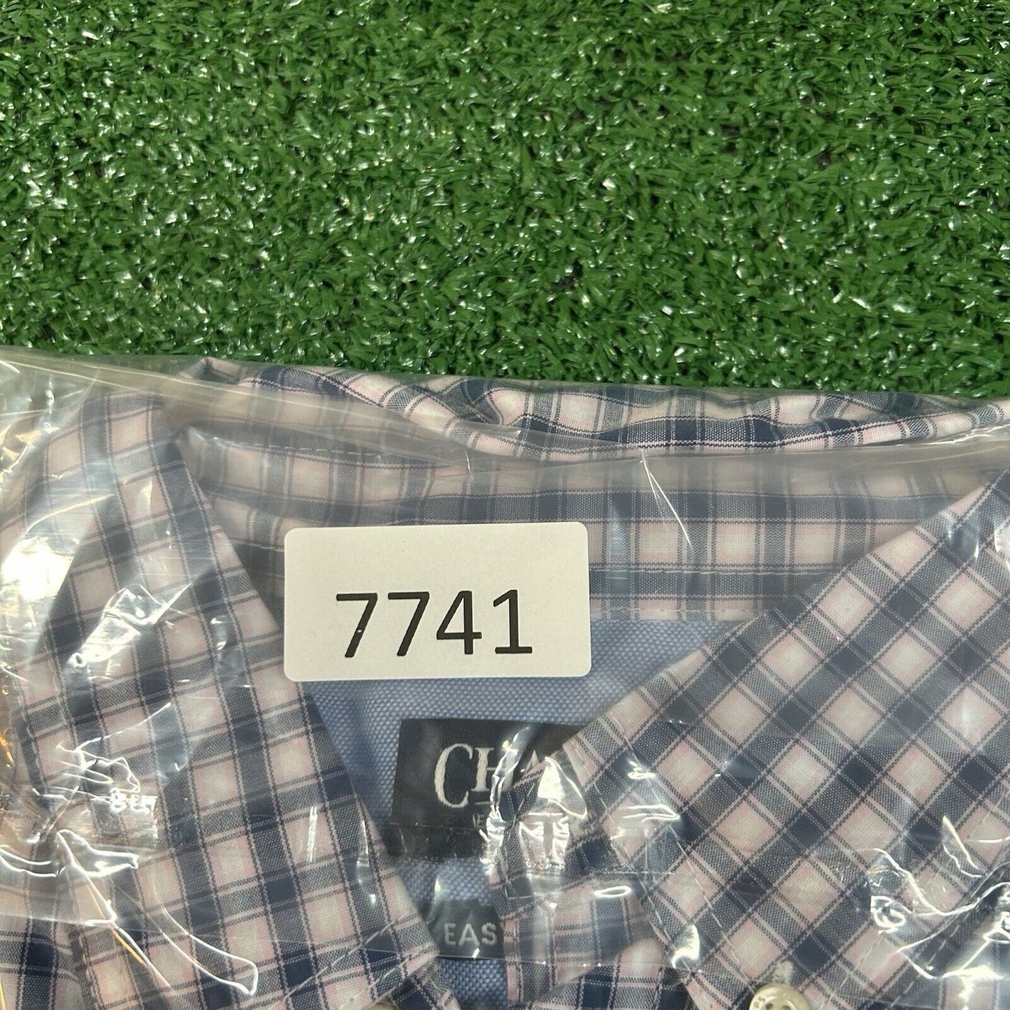 Chaps Shirt Mens Large Blue Pink Check Easy Care Button Up Long Sleeve New