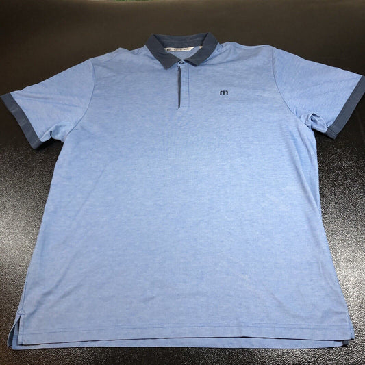 Travis Mathew Polo Shirt Mens XXL 2XL Blue Golf Athletic Pima Short Sleeve