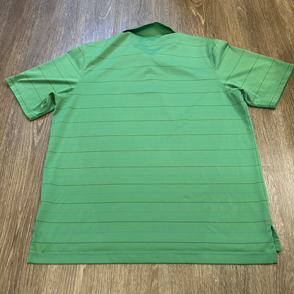 Under Armour Polo Shirt Mens Large Green Striped Heatgear TPC Golf Athletic