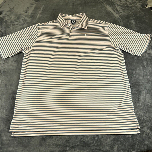 FootJoy Polo Shirt Mens Extra Large Gray Pink Striped Short Sleeve Casual Golf