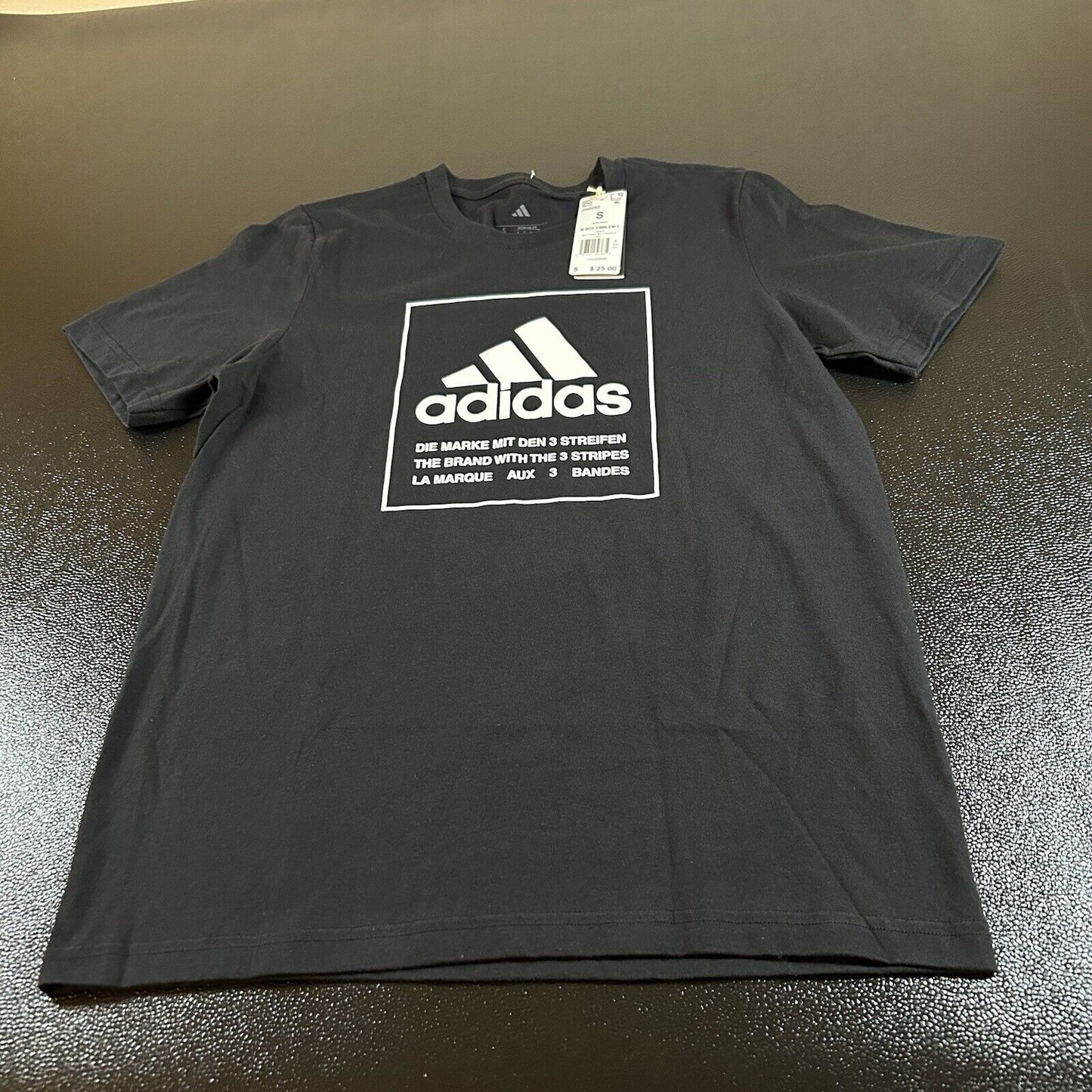 Adidas Shirt Mens Small Black White Box Logo Short Sleeve Graphic Tee Tshirt New