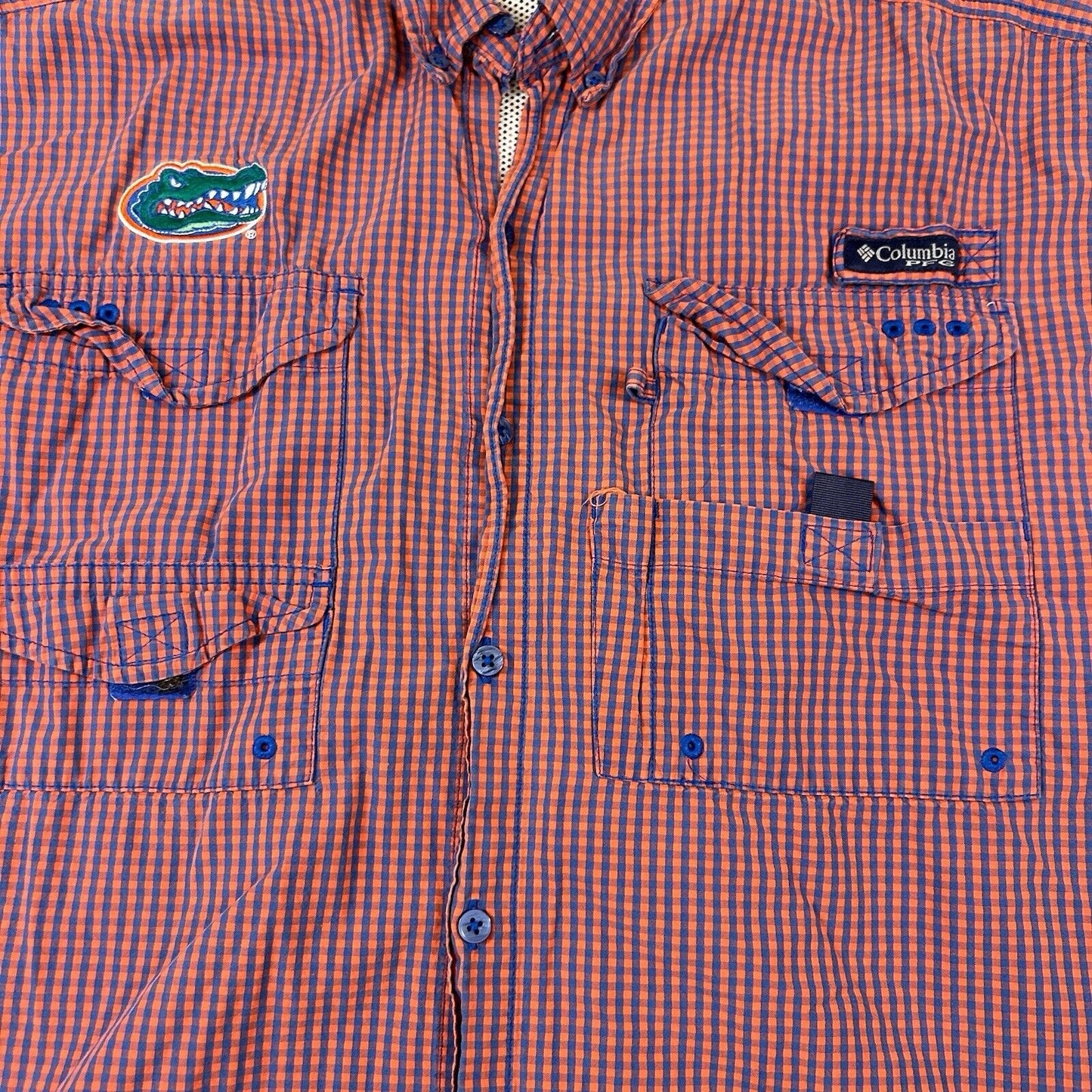 Columbia Florida Gators Shirt Mens Extra Large Orange Blue Check Super Bonehead