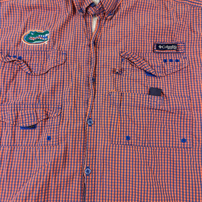 Columbia Florida Gators Shirt Mens Extra Large Orange Blue Check Super Bonehead