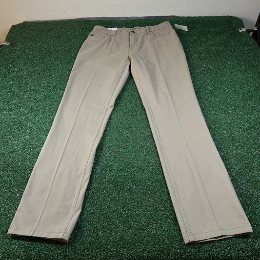 Izod Saltwater Chino Pants Men 30x32" Beige Stretch Pleated Straight Stretch NEW