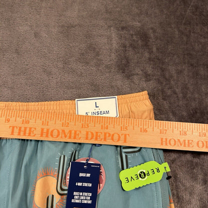 ROWM Swim Shorts Men Large 33" Green Cactus Boardies Quick Dry Drawstring NEW