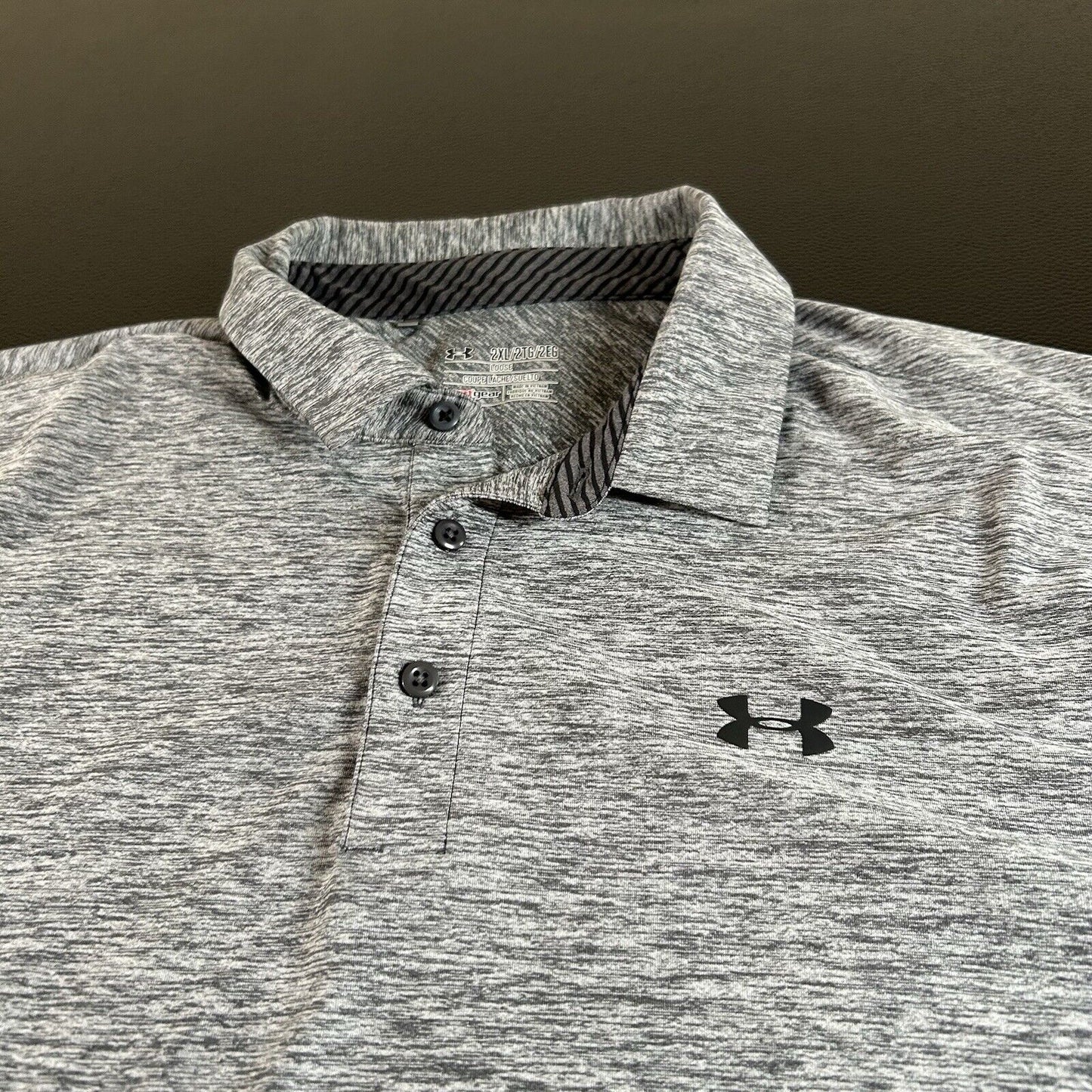 Under Armour Golf Polo Shirt Mens XXL 2XL Gray Athletic Heatgear Short Sleeve
