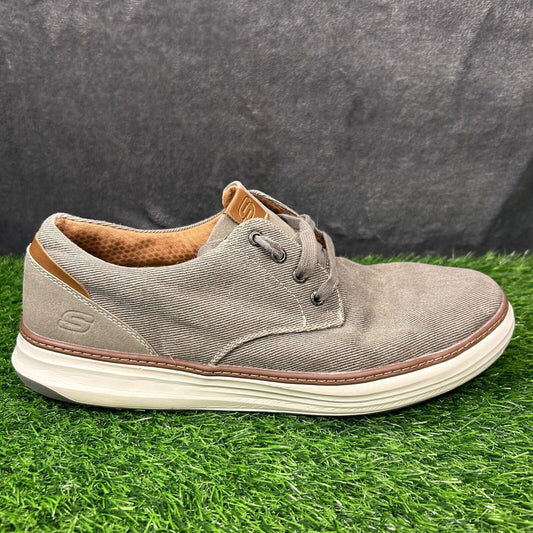 Skechers Oxfords Mens 13 Gray Brown Canvas Shoes Casual Comfort Lace Up Moreno