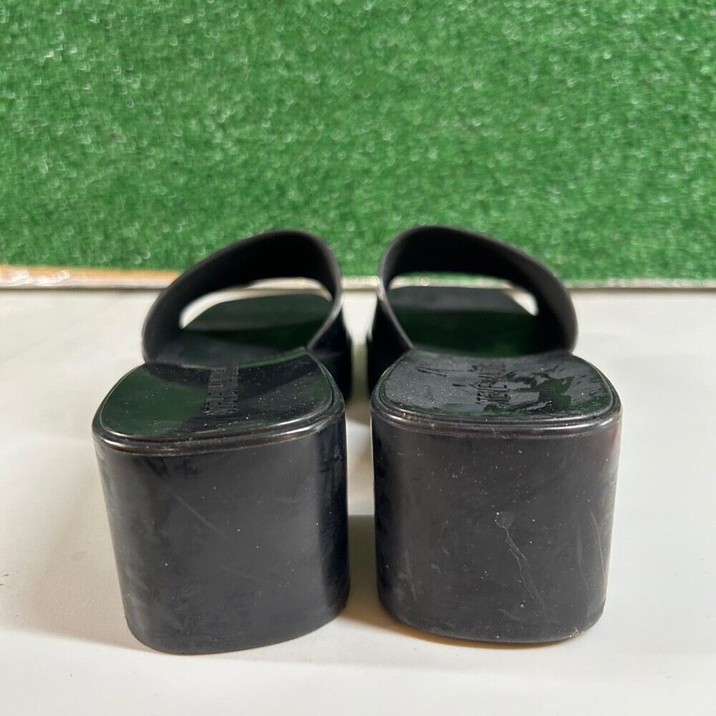 Steve Madden Harlin Platform Sandals Block Heel Slide On Mule Black Womens 7M