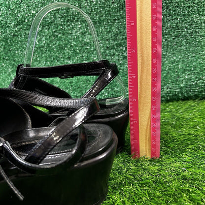 Dansko Addison Sandals Womens 8 M Black Patent Leather Wedge Ankle Strap Outdoor