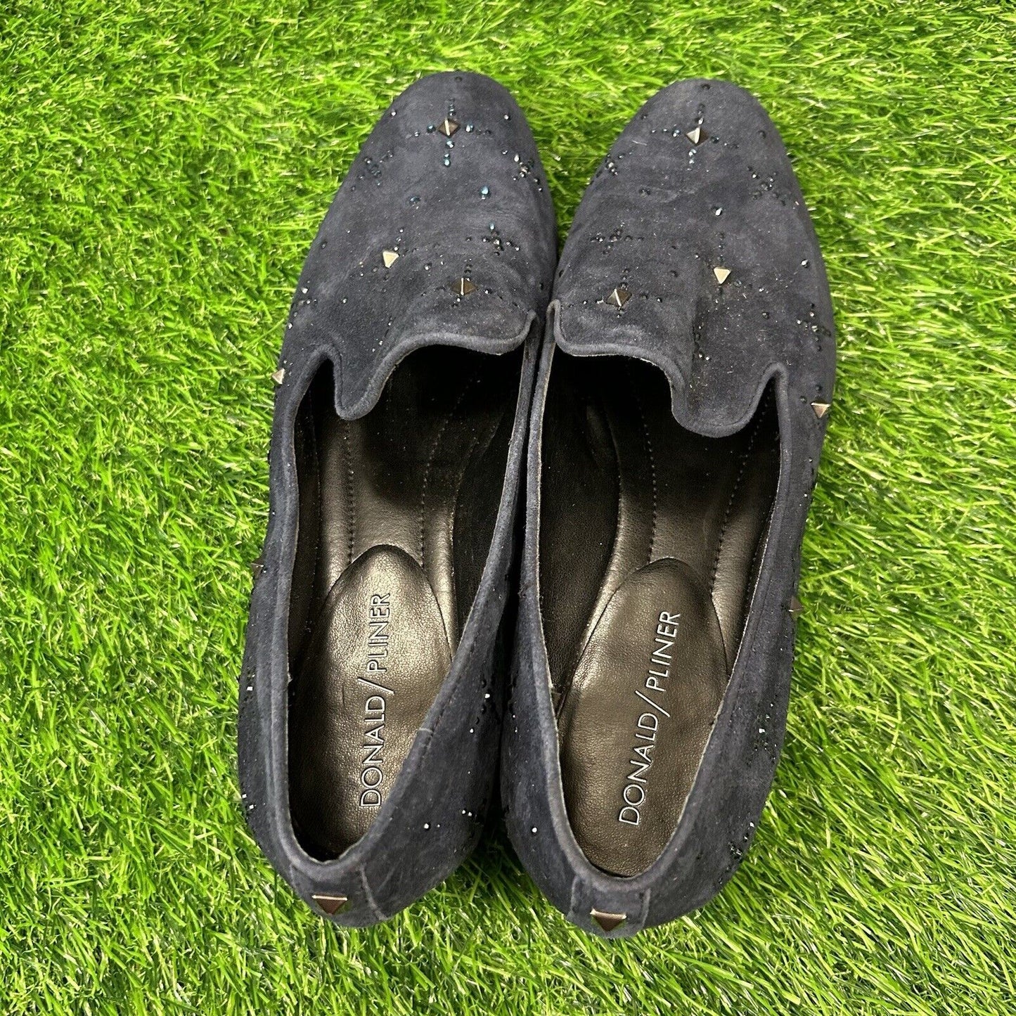 Donald Pliner Loafer Womens 6.5 M Blue Shoe Suede Leather Slip On Studded Luxxsp