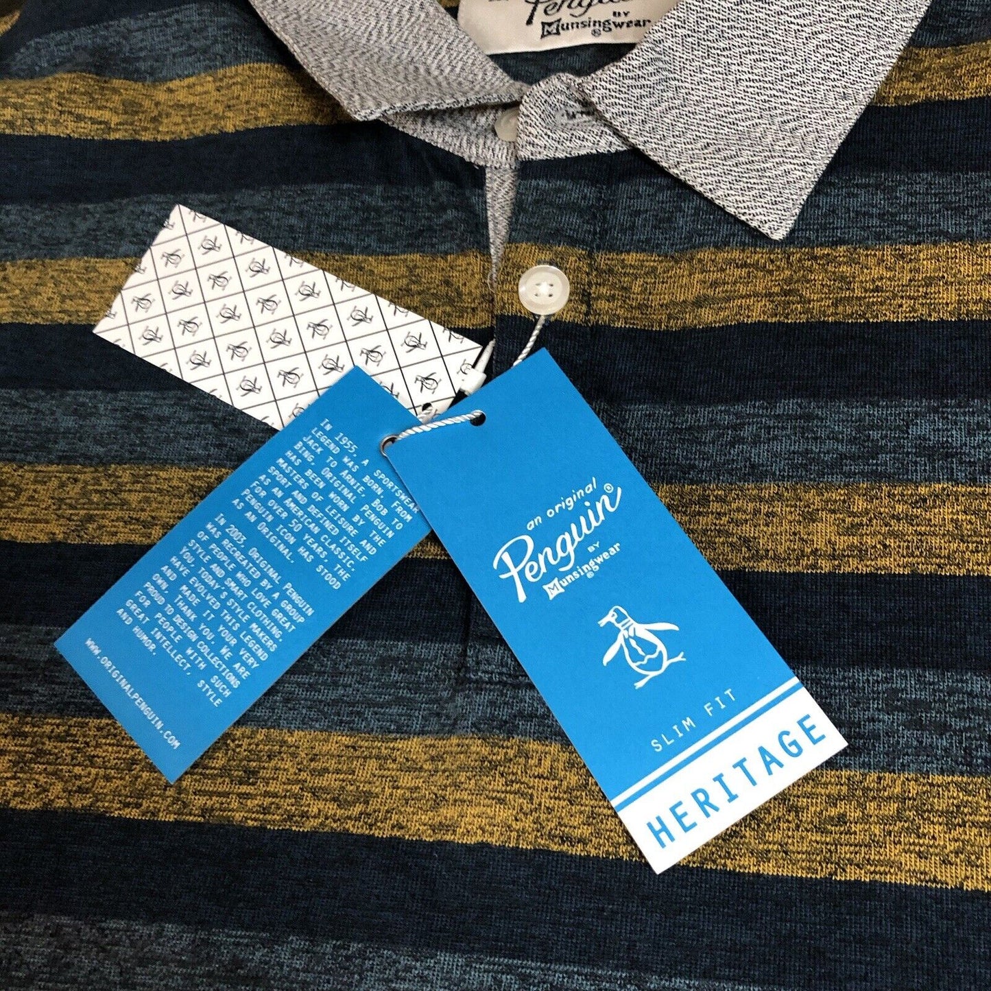 Penguin Munsingwear Shirt Mens Extra Large Blue Yellow Striped Heritage Slim New