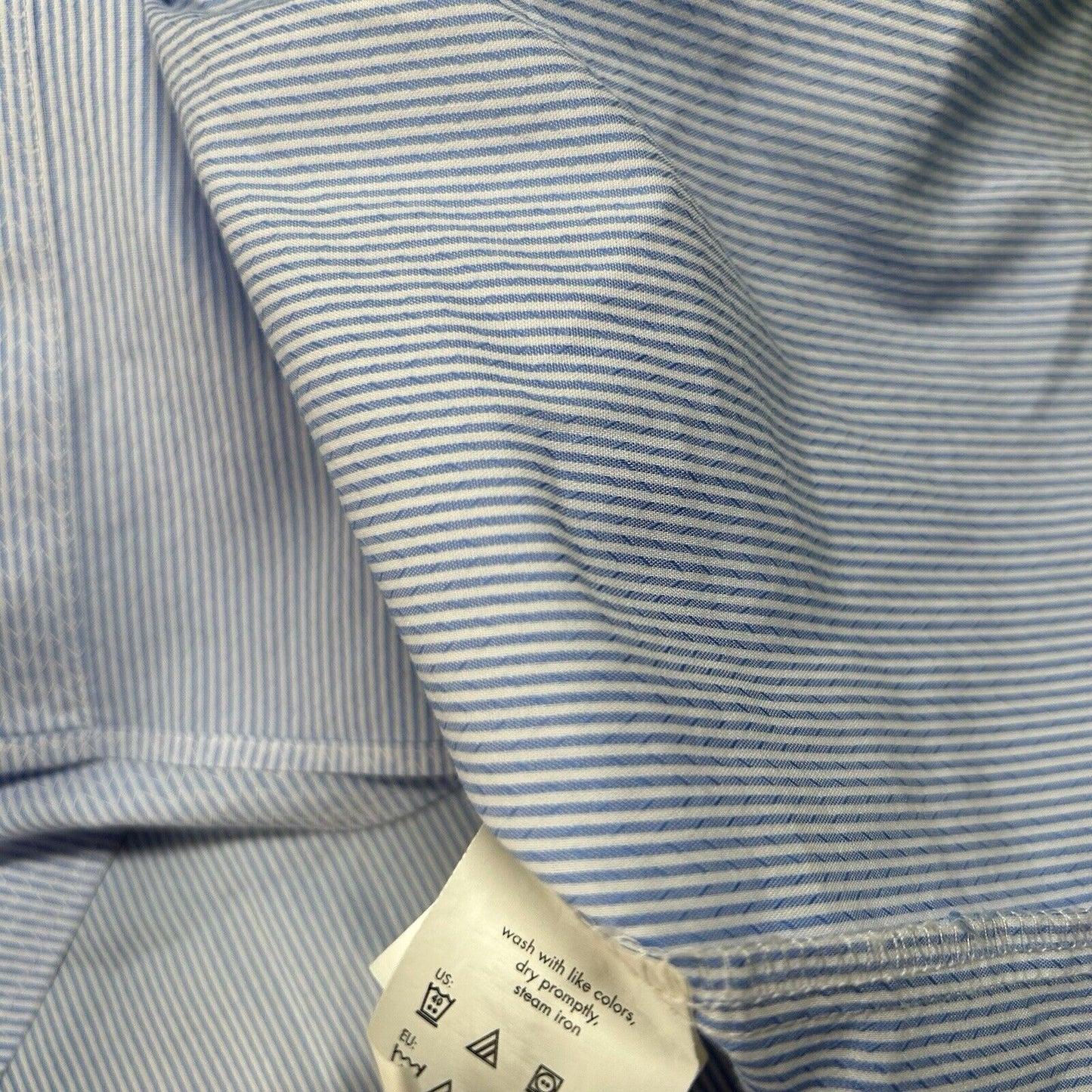 Van Heusen Shirt Men 18.5 34/35 Blue White Striped Stretch Button Up Long Sleeve