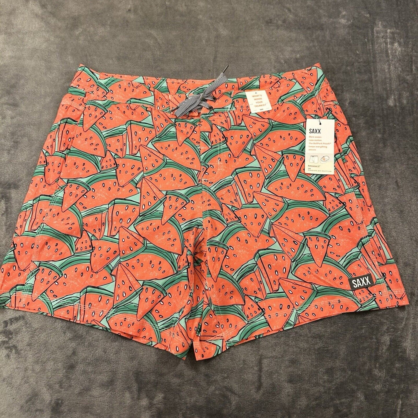 SAXX Betawave 2N1 Board Shorts Men 38" Red Watermelon AOP Drawstring Swim NEW