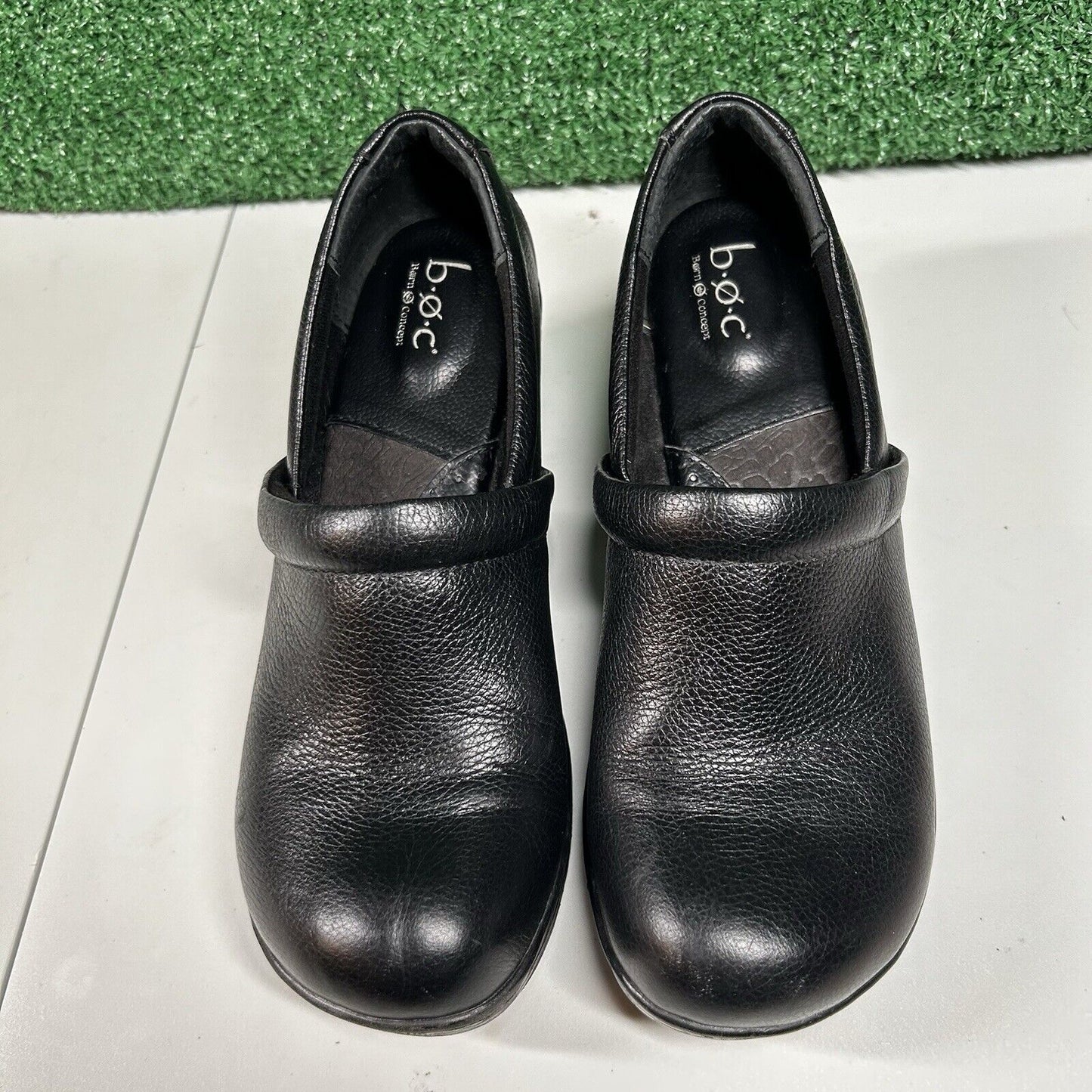 Born Boc Nadiyya Clogs Womens 8.5 M Black Pebbled Leather Shoes Slip On Nurse