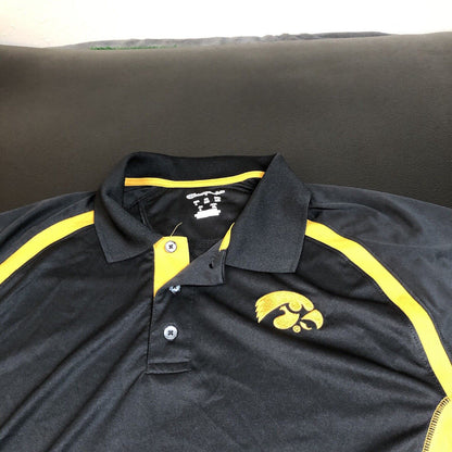 Iowa Hawkeyes Polo Shirt Mens Large Black Yellow Short Sleeve Champion Elite