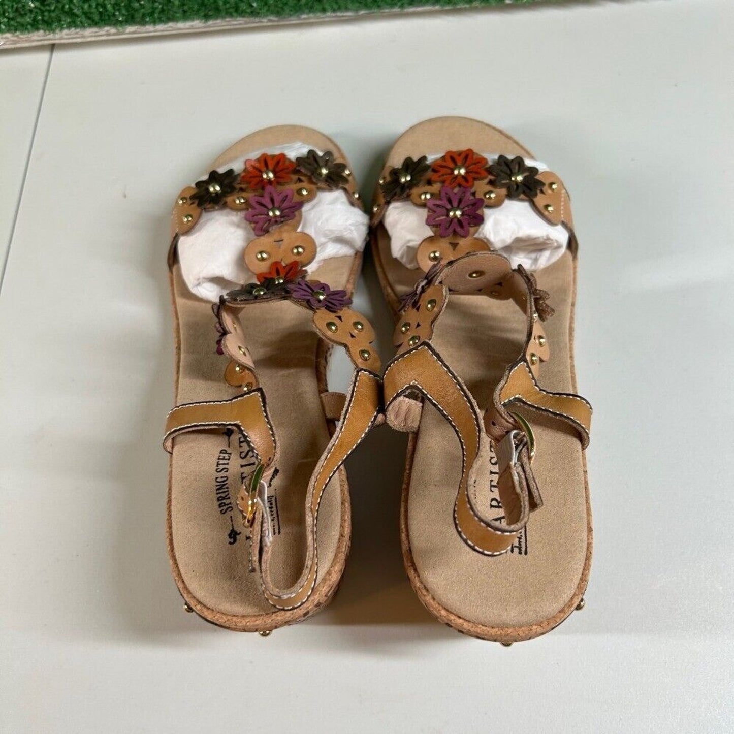 L'Artiste Spring Step Wellesta Floral Wedge Sandals Leather Comfort Womens 9 /40