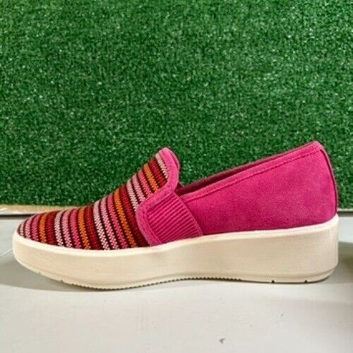 Clarks Layton Petal Sneakers Comfort Shoes Platform Pink Stripe Easter Womens 8M