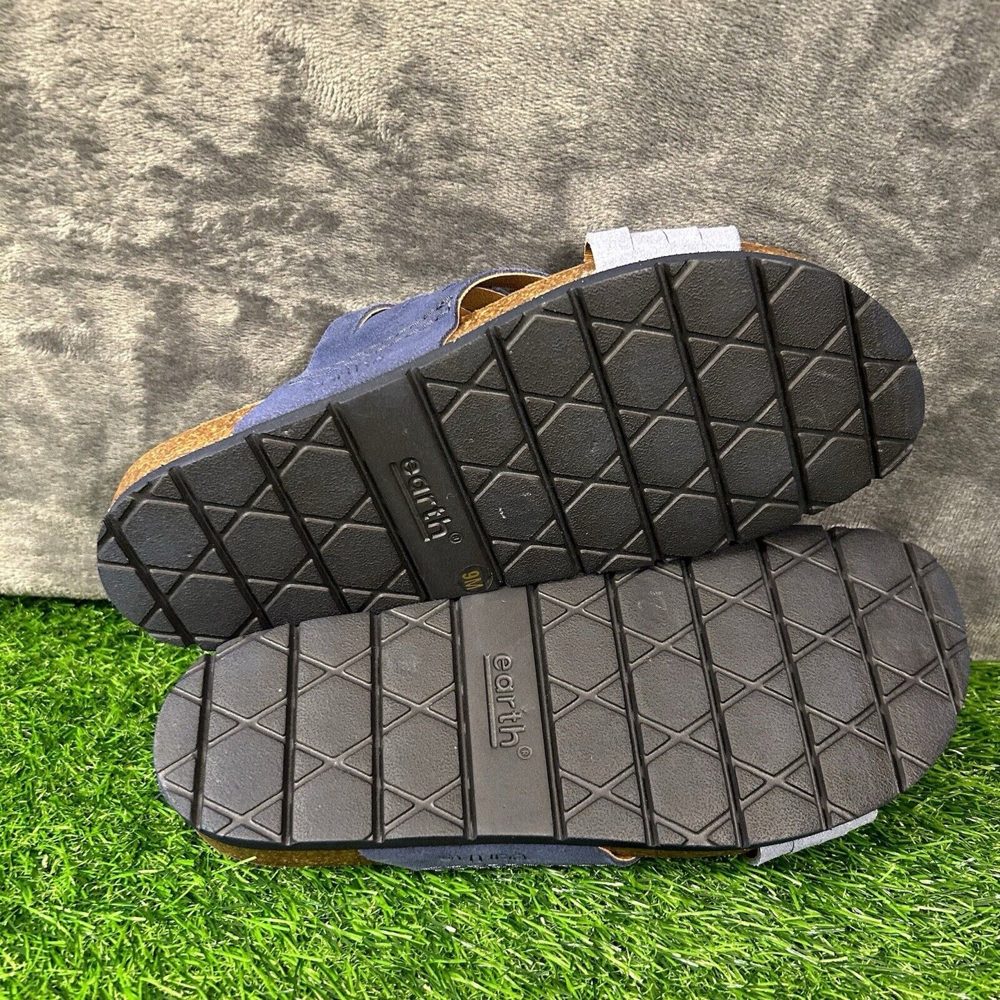 Earth Sandals Womens 9 M Blue Suede Slides Crossband Slip On Casual Comfort