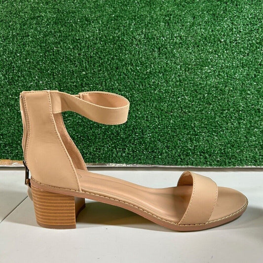 Journee Collection Ankle Strap Block Heel Sandals Open Toe Beige Nude Womens 11