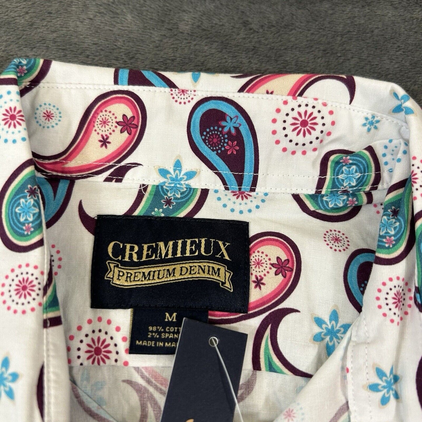 Cremieux Shirt Mens Medium White Paisley Loud Button Up Short Sleeve Stretch NEW