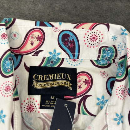 Cremieux Shirt Mens Medium White Paisley Loud Button Up Short Sleeve Stretch NEW