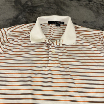 RLX Ralph Lauren Polo Shirt Mens Large White Orange Striped Short Sleeve Golf