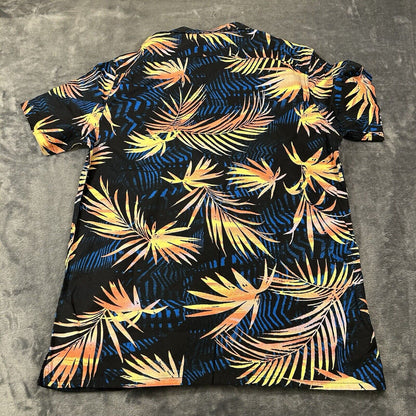 Quiksilver Hawaiian Shirt Men Small Black Blue Floral Button Up Short Sleeve NEW