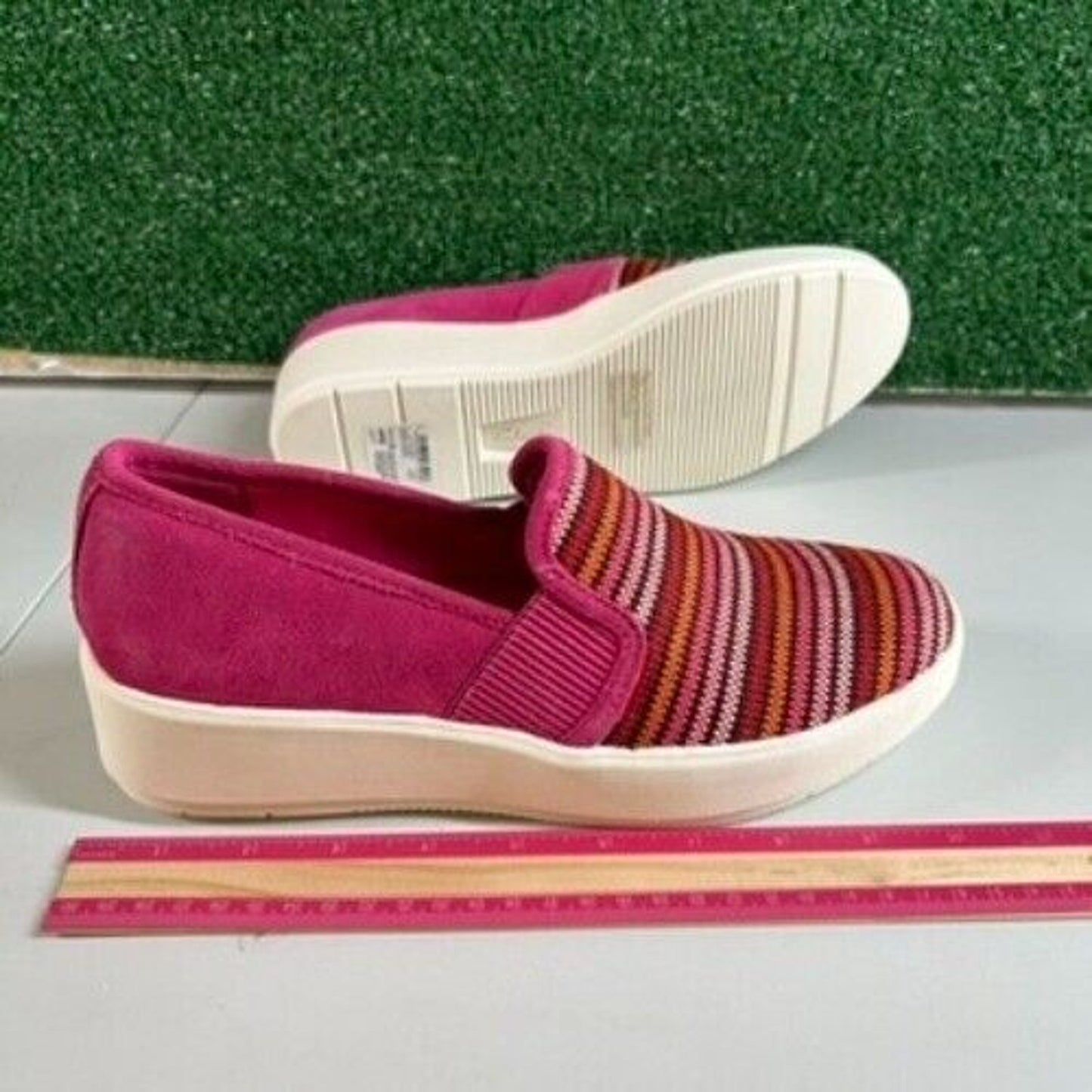 Clarks Layton Petal Sneakers Comfort Shoes Platform Pink Stripe Easter Womens 8M