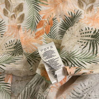 Chaps Hawaiian Shirt Men Large Orange Beige Floral Button Up Seacoast Wash Linen