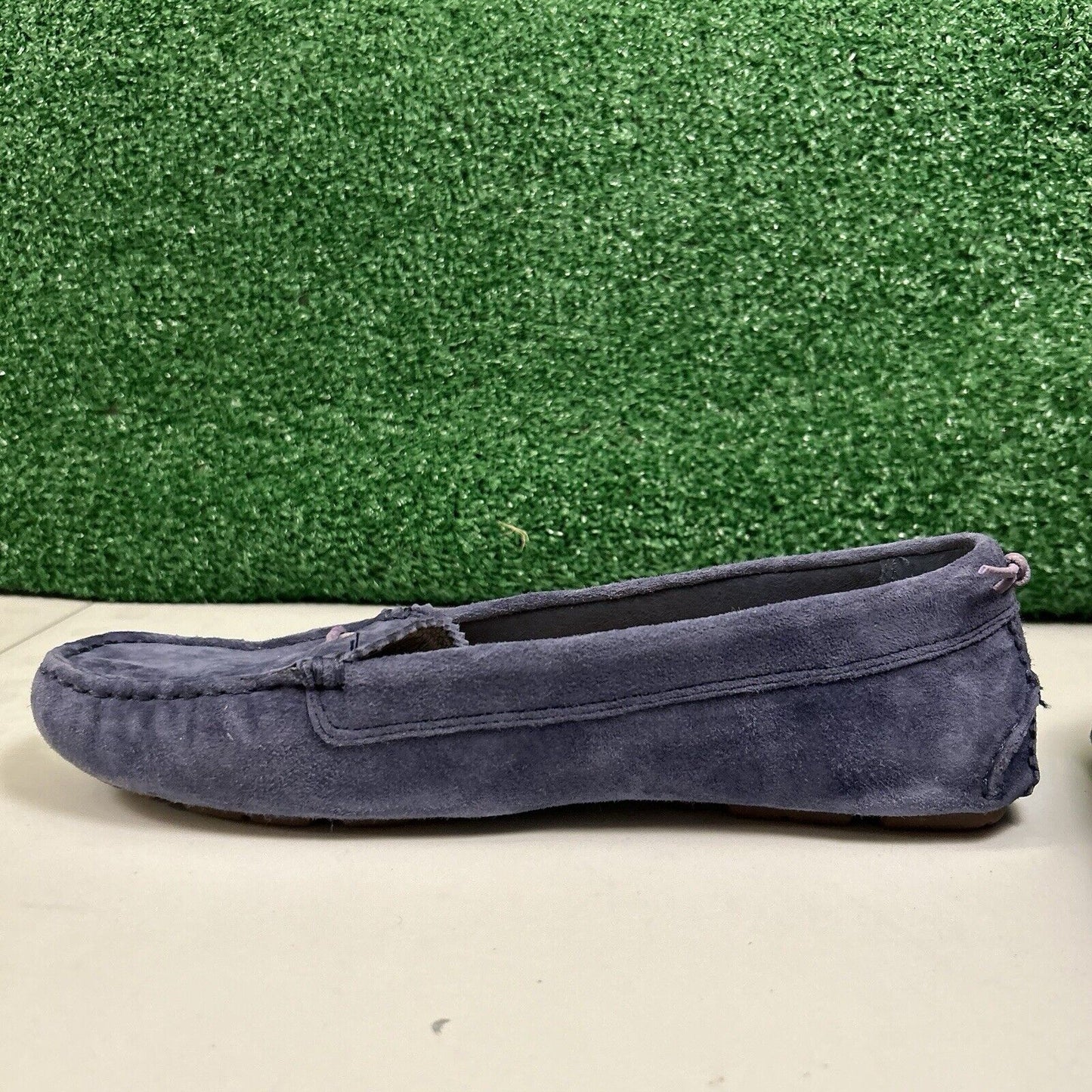 Ugg Ansley Moccasins Womens 10 M Blue Suede Slippers Casual Comfort Fur Warm