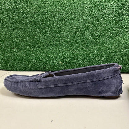 Ugg Ansley Moccasins Womens 10 M Blue Suede Slippers Casual Comfort Fur Warm