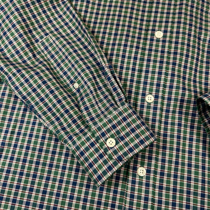 Duluth Trading Shirt Men Large Green Blue Check Button Up Long Sleeve Colorful