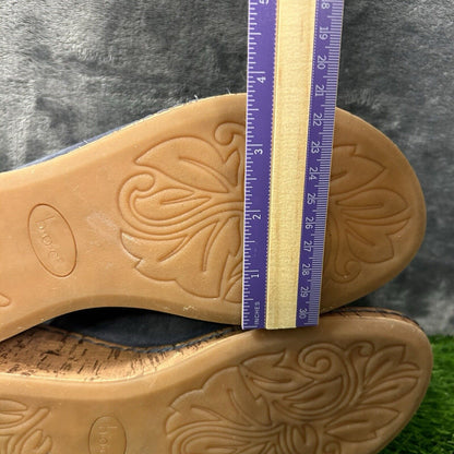 Born BOC Wedge Sandals Womens 10 M Blue Leather Suede Slip On Casual Cork Summer