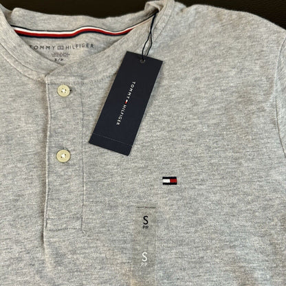 Tommy Hilfiger Polo Shirt Mens Small Gray Band Collar Short Sleeve Preppy New