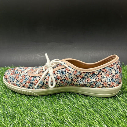 Hotter Mabel Shoes Womens 7 Red Blue Floral Fashion Sneakers Lace Up Casual