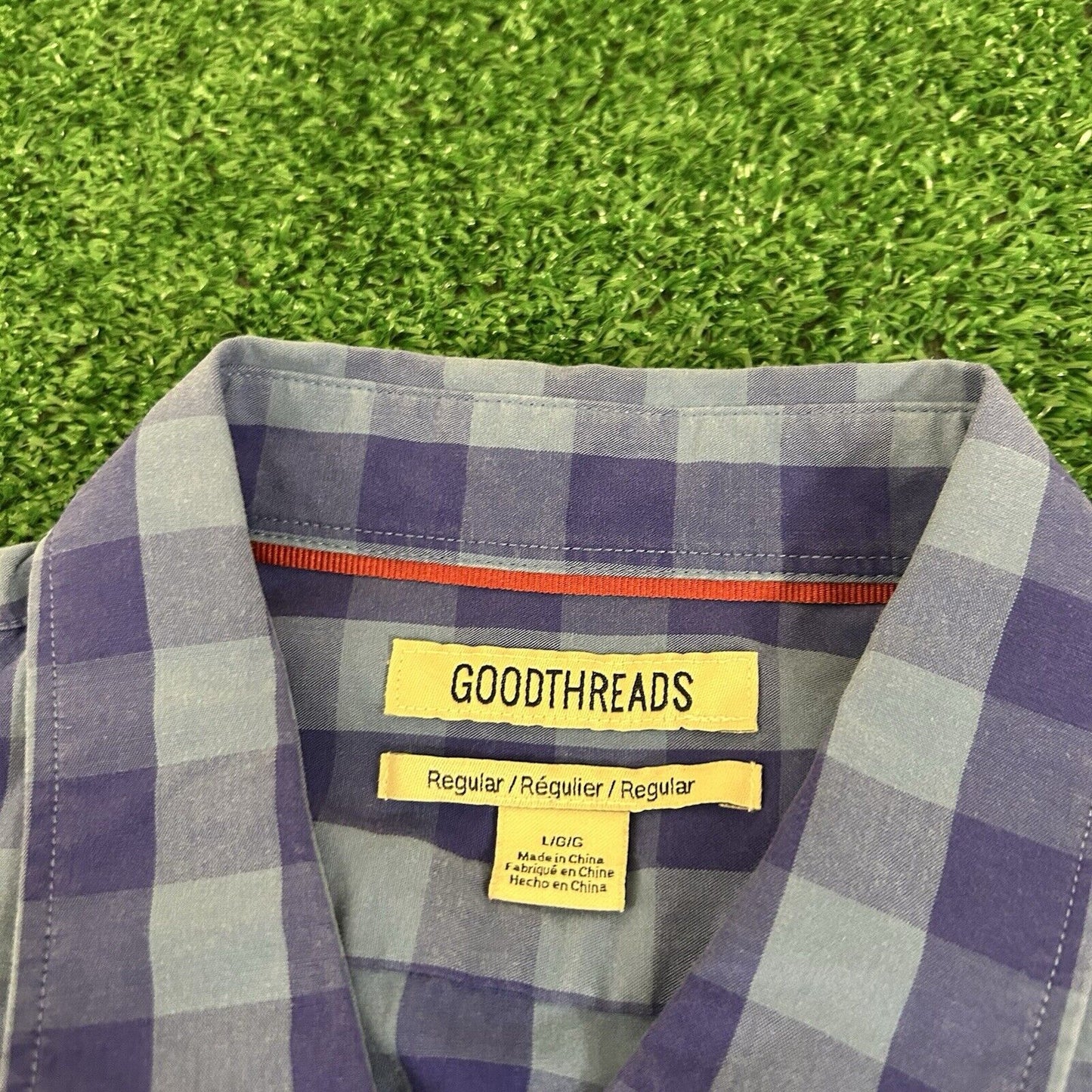 Goodthreads Shirt Mens Large Blue Check Work Preppy Button Up Long Sleeve