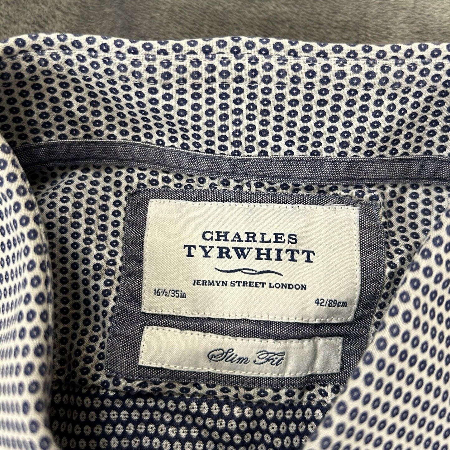 Charles Tyrwhitt Shirt Mens 16.5 35 Blue White Geometric Button Up Long Sleeve