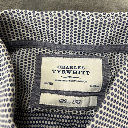 Charles Tyrwhitt Shirt Mens 16.5 35 Blue White Geometric Button Up Long Sleeve
