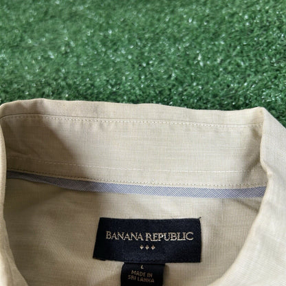 Banana Republic Shirt Mens Large Light Brown/White Button Up Long Sleeve Casual