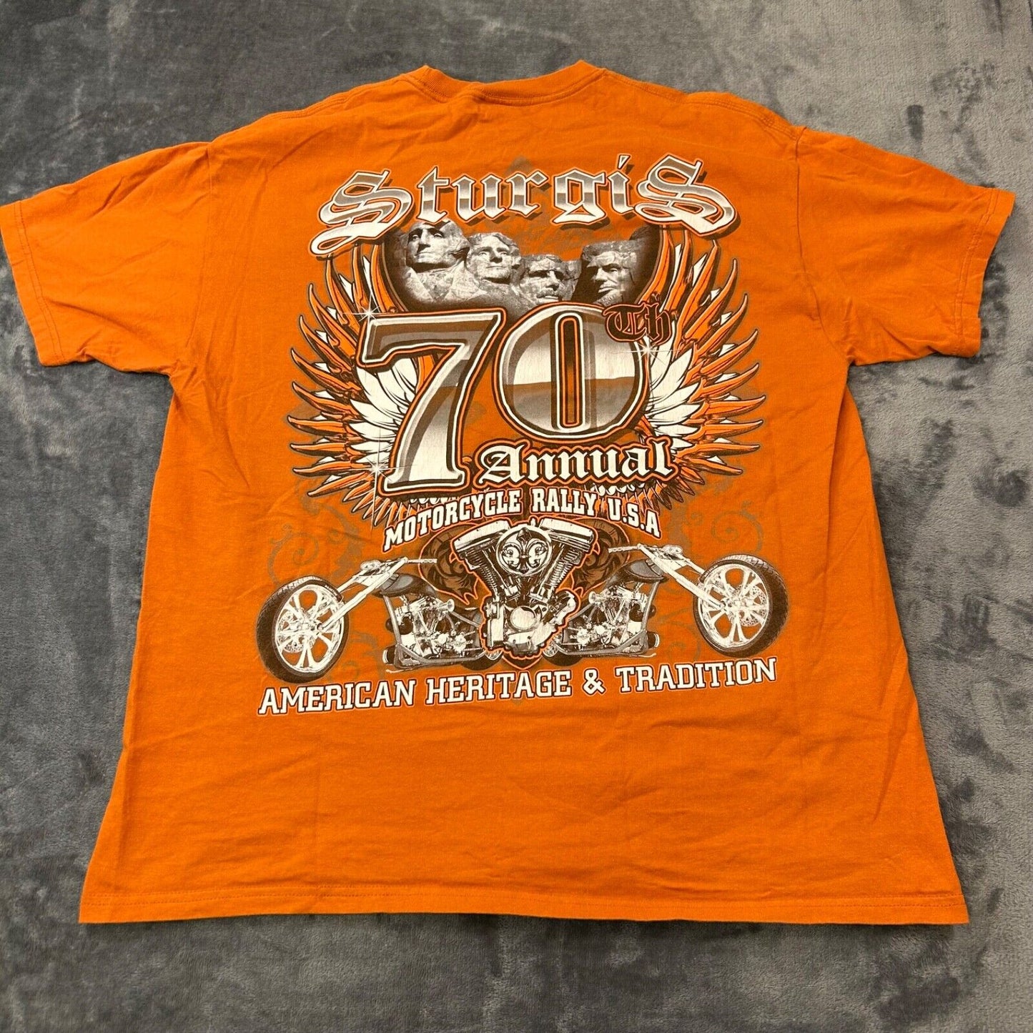Sturgis Shirt Mens Extra Large Orange Short Sleeve 70th Annual Hanes Heavyweight