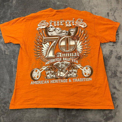 Sturgis Shirt Mens Extra Large Orange Short Sleeve 70th Annual Hanes Heavyweight