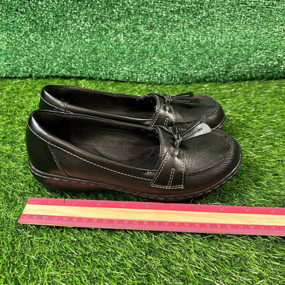 Clarks Ashland Bubble Loafers Womens 5.5 M Black Leather Shoes Comfort Tasseled