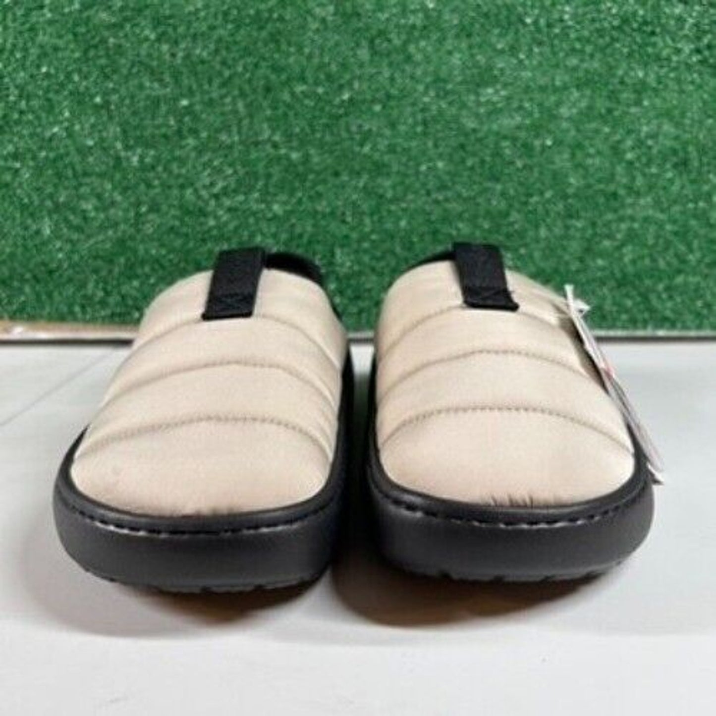 Crocs Classic Puff Mocs Beige Black Slip On Casual Comfort Shoes Womens 9 New