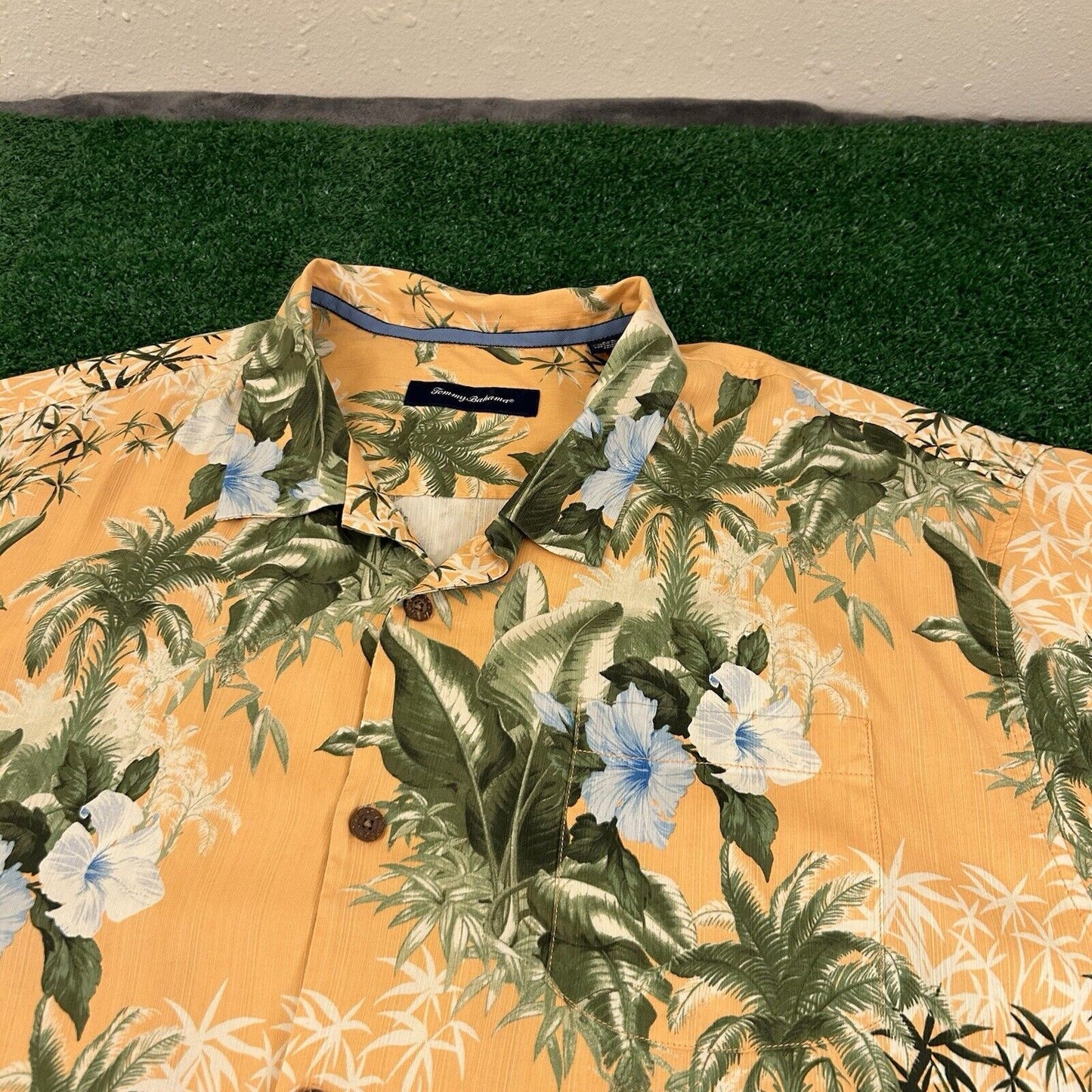 Tommy Bahama Hawaiian Shirt Mens 3XB Orange Floral Button Up Short Sleeve Silk