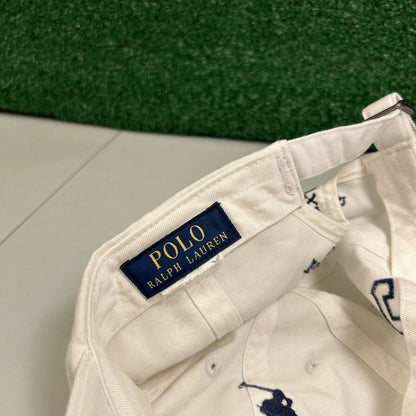 Polo Ralph Lauren Hat Cap Mens White Black Strapback Embroidered Cotton Preppy