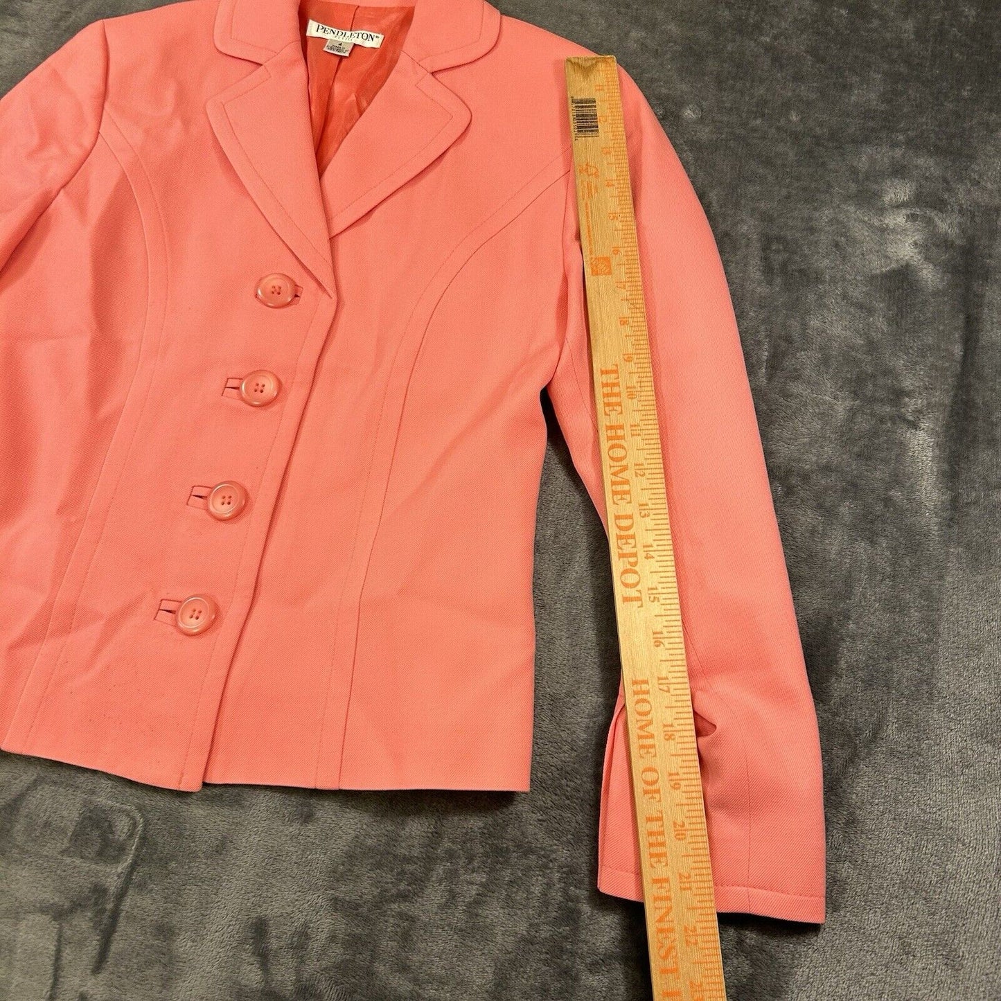 Pendleton Blazer Womens 4 Petite Peach Pink Jacket Virgin Wool Vintage 4 Button