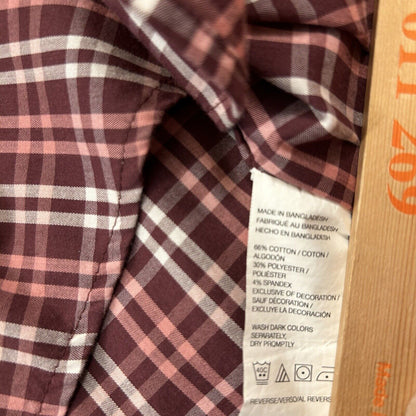 IZOD Shirt Mens Large Red White Plaid Button Up Long Sleeve Stretch Casual Work