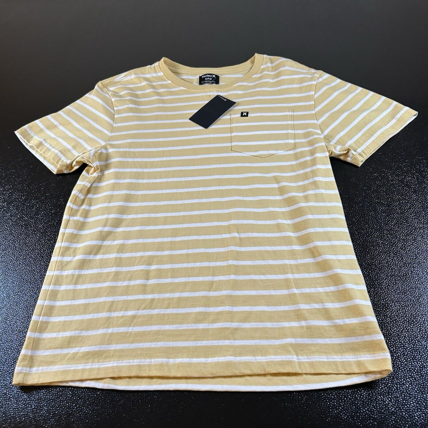 Hurley Shirt Men Small Yellow White Striped Yarn Dye Short Sleeve Pocket Tee New