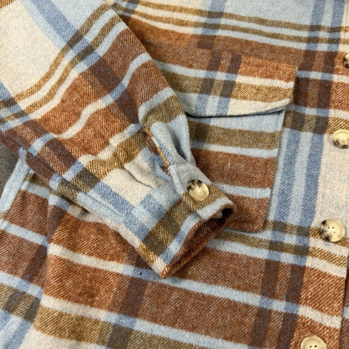 Ford Bronco Flannel Shirt Womens Extra Small Blue Plaid Button Up Long Sleeve